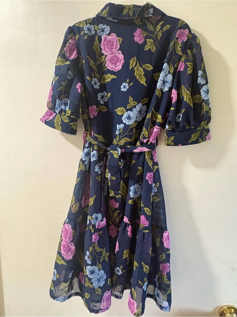 Zac Posen Navy Floral Midi Dress with Pink and Light Blue Blooms - Picture 6 of 8